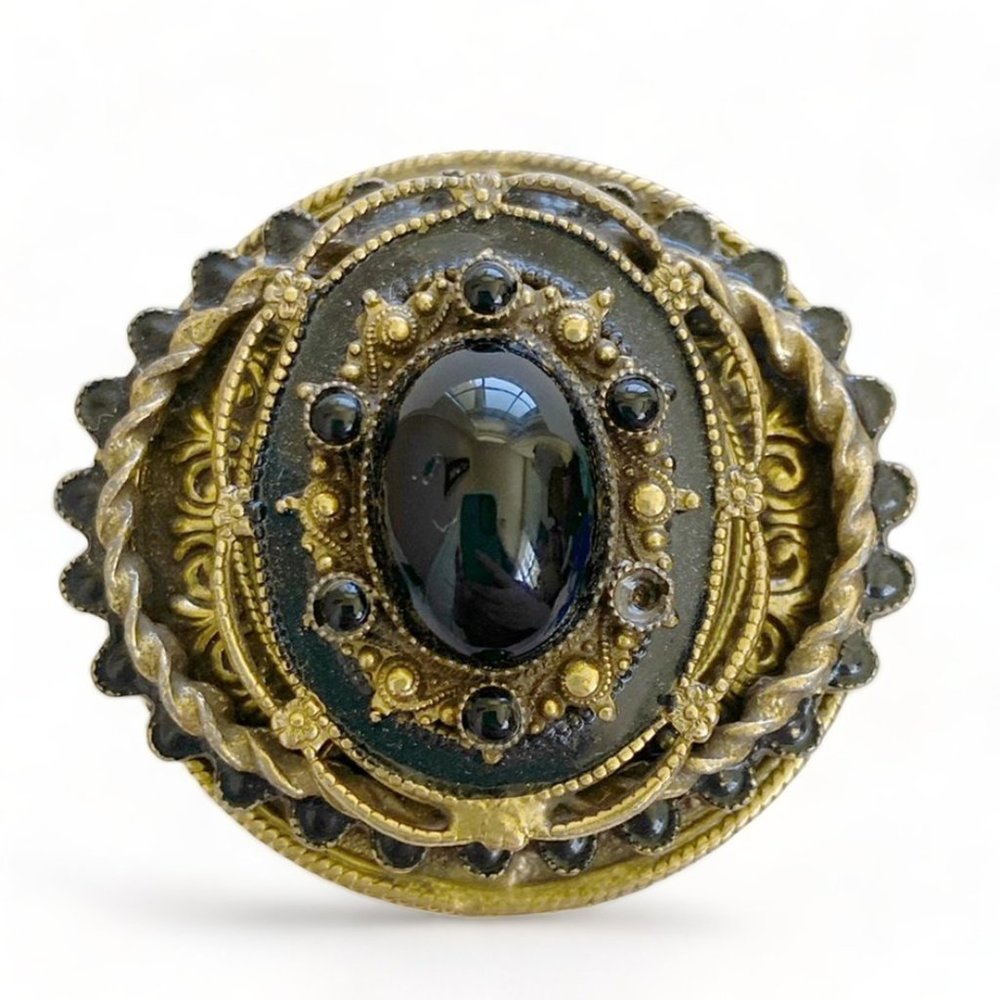 'Original by Robert' Black Glass Cabochon Brooch/Pendant (READ-1 missing stone)